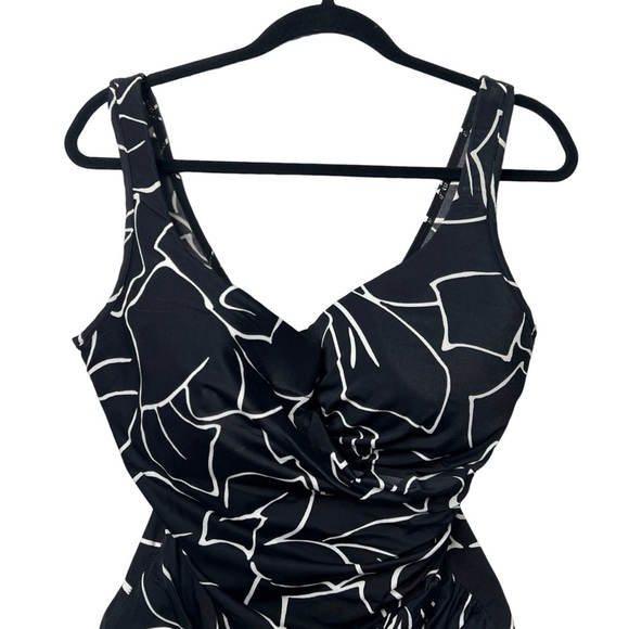 Miraclesuit Escape Tummy Control One Piece Swimsuit Slimming Black Print 16D - Picture 3 of 5